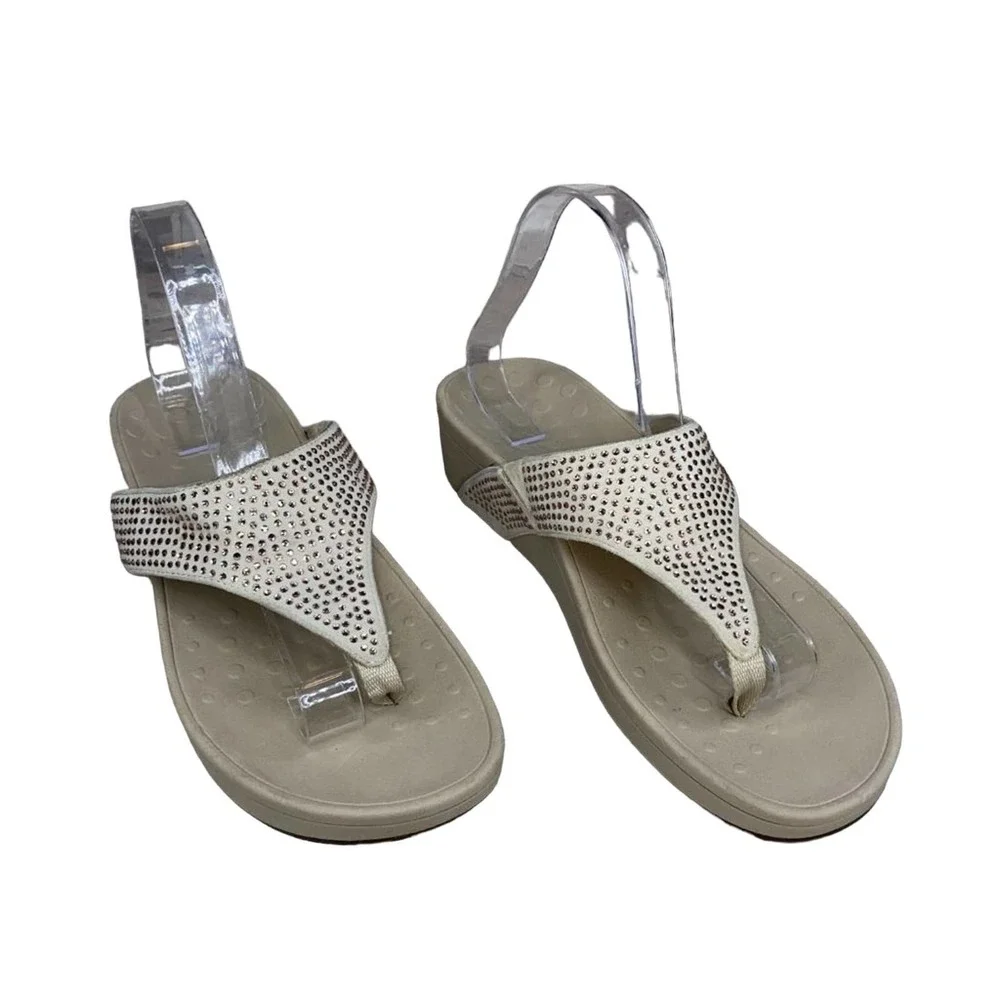 Vionic Beige Sandals with Rhinestone Accents